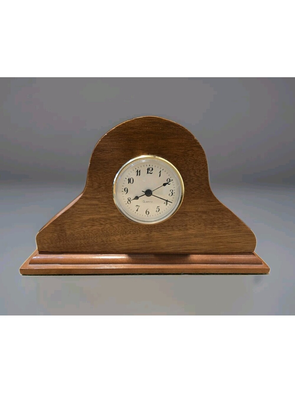 Vintage Wooden Mantle Quartz Clock Unbranded Keeps Good Time 6.5"T By 11" Wide